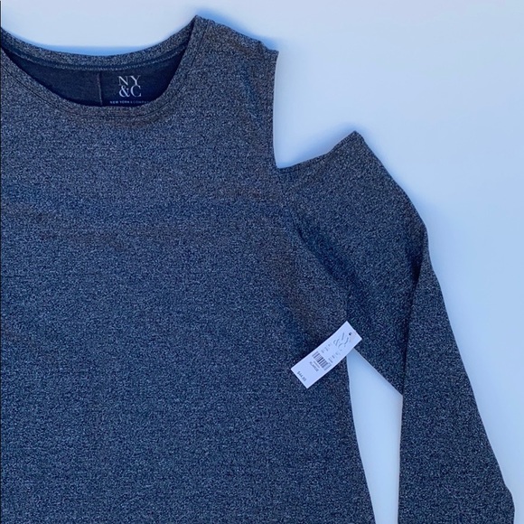 New York & Co Gray Shoulder Less Long Sleeve Dress - Picture 3 of 8